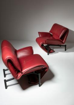 Compasso - Pair of "Veranda" Leather Lounge Chairs by Vico Magistetti for Cassina