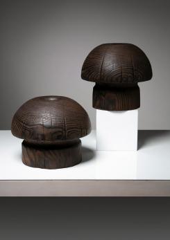 Compasso - Pair of Burnished Solid Wood Vases