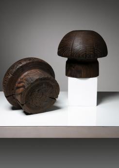 Compasso - Pair of Burnished Solid Wood Vases