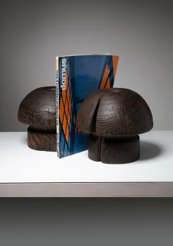 Compasso - Pair of Burnished Solid Wood Vases Compasso - Pair of Burnished Solid Wood Vases