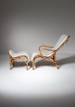 Compasso - Italian 60s Wicker Lounge Chair with Footrest