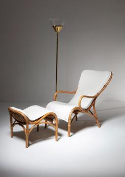 Compasso - Italian 60s Wicker Lounge Chair with Footrest