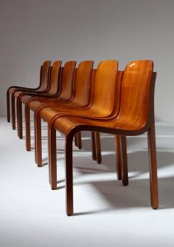 Compasso - Set of Six Bartoli Mito plywood chairs for T70