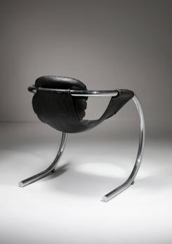 Compasso - Black Leather "Palo Alto" Chair by Byron Botker for Landes - Lyda Levi