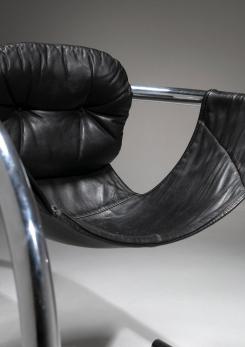Compasso - Black Leather "Palo Alto" Chair by Byron Botker for Landes - Lyda Levi