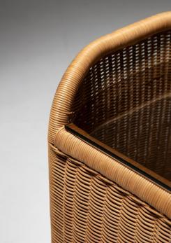 Compasso - Pair of Wicker and Glass Night Stands by Adalberto Dal Lago for Germa