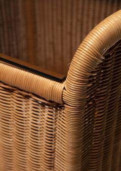 Compasso - Pair of Wicker and Glass Night Stands by Adalberto Dal Lago for Germa