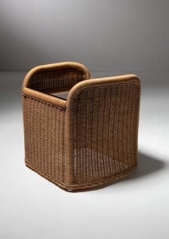 Compasso - Pair of Wicker and Glass Night Stands by Adalberto Dal Lago for Germa
