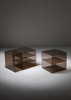 Compasso - Pair of Italian 70s Smoked Glass Night Stands