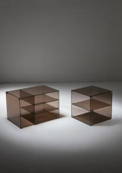 Compasso - Pair of Italian 70s Smoked Glass Night Stands