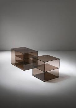 Compasso - Pair of Italian 70s Smoked Glass Night Stands