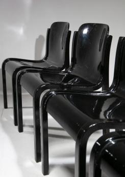 Compasso - Set of Five Black Bartoli Mito plywood chairs for T70