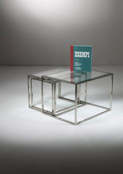 Compasso - Set of Three Steel and Brass Cubic Nesting Tables, Italy, 1970s