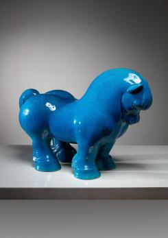 Compasso - Blue Ceramic Horse Sculpture by Alvino Bagni