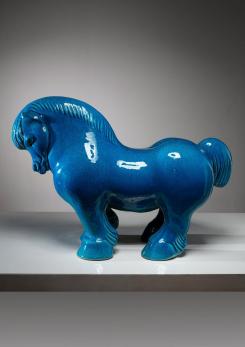 Compasso - Blue Ceramic Horse Sculpture by Alvino Bagni