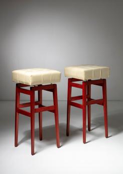 Compasso - Set of Two Stools in the Style of Frattini for Cassina