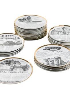 Compasso - Unique Set of 24 Dinner Plates by Piero Fornasetti