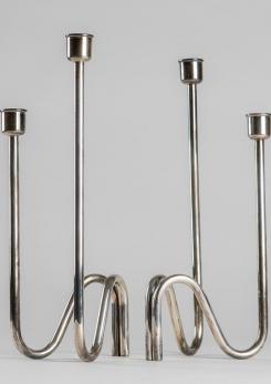 Compasso - Pair of Silver Plated Candleholder by Lino Sabattini Compasso - Pair of Silver Plated Candleholder by Lino Sabattini