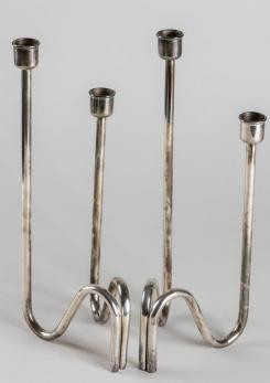 Compasso - Pair of Silver Plated Candleholder by Lino Sabattini