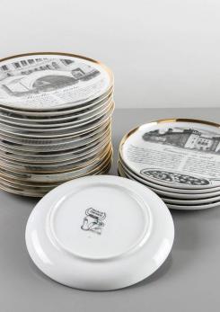 Compasso - Unique Set of 24 Dinner Plates by Piero Fornasetti